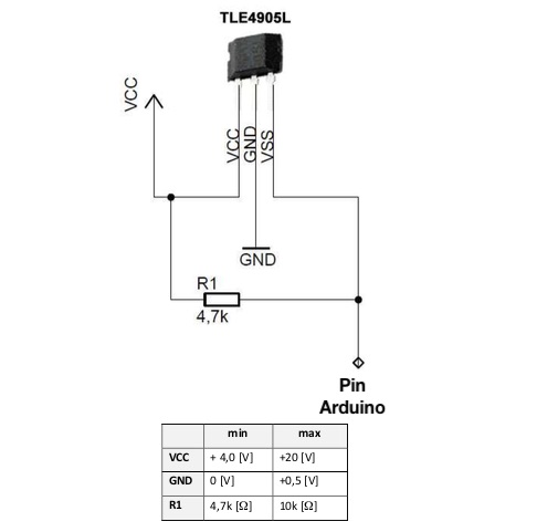Figure 7. Un capteur à effet Hall et son branchement