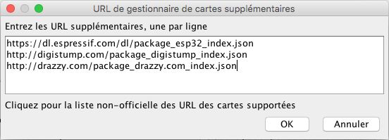 Figure 5 : ajouter les URL des ressources pour les cartes Digispark.