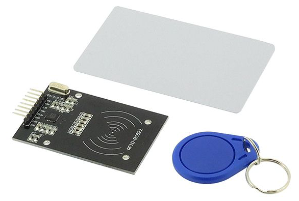 Figure 2 : Lecteur RFID/NFC à interface SPI, accompagné d'une carte et d'un badge qui n'ont pas d'application dans ce projet.