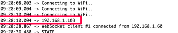 L'adresse IP de l'ESP32 dans le moniteur série