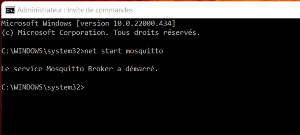 Figure 4 : Démarrage de Mosquitto