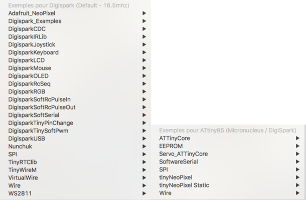 Figure 8 : liste d'exemples Digistump et ATTinyCore