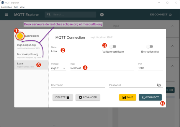 Figure 7 : Connexion au Broker avec MQTT Explorer
