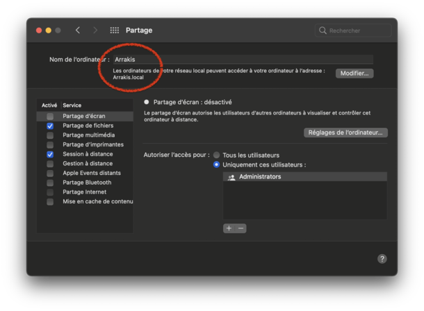 Figure 10 : Localisation du nom Multicast DNS sous Mac OS X