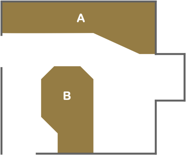 Figure 3 : Schéma de la pièce avec les deux zones (A) et (B) à éclairer.