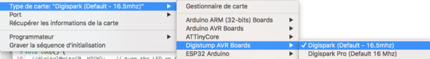 Figure 10 : choix de la carte Digispark (Default - 16,5MHz)