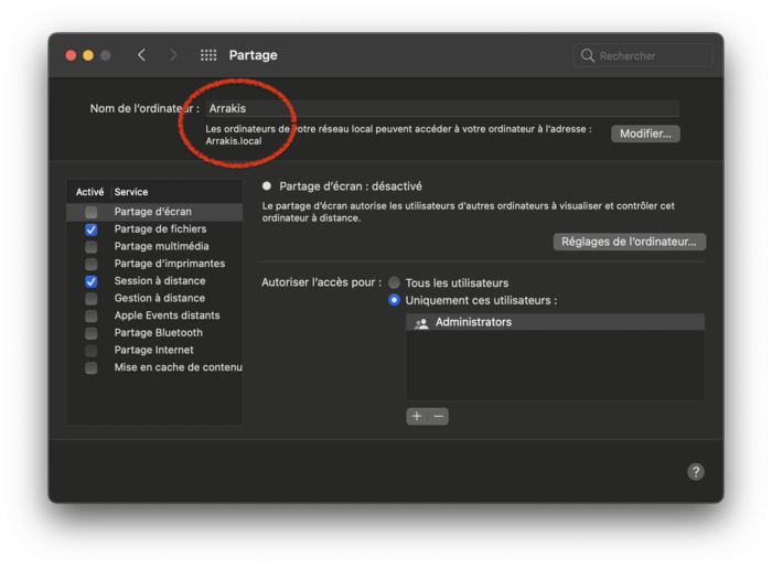Figure 10 : Localisation du nom Multicast DNS sous Mac OS X